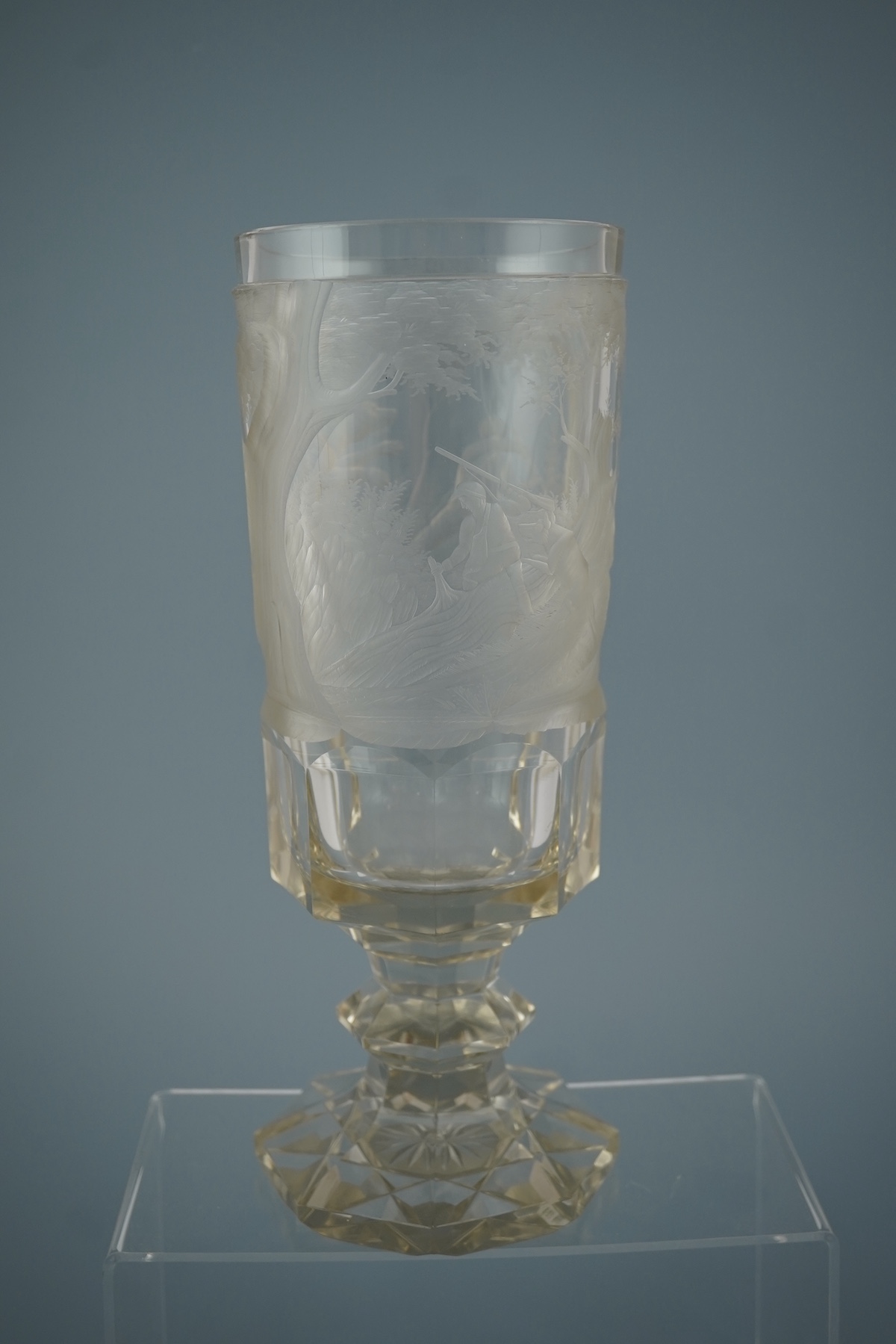A Bohemian ‘hunting’ Stangenglas in rock crystal style, c.1840-60